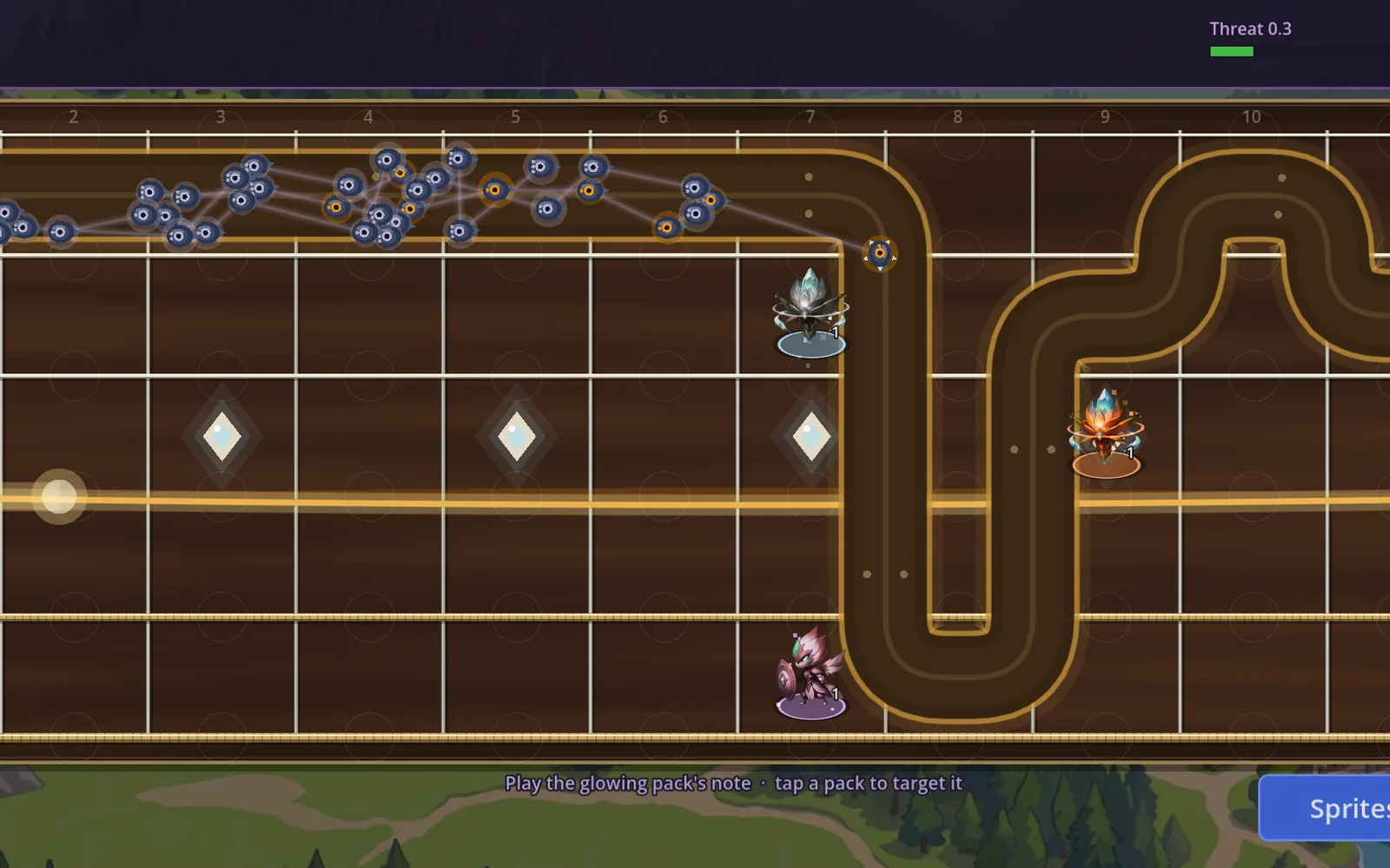 A note lights up on the fretboard as the hero fires