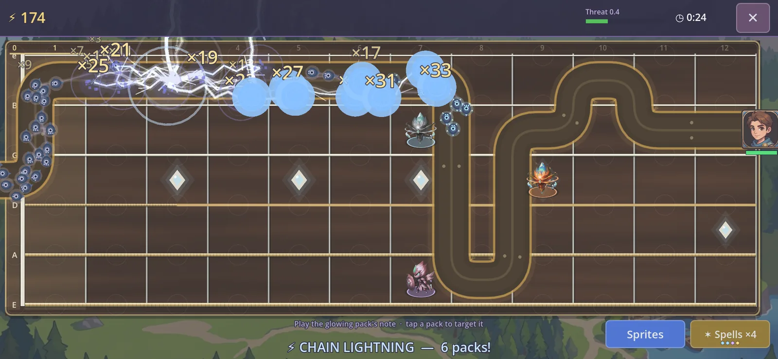 Chain Lightning strikes a group of creatures